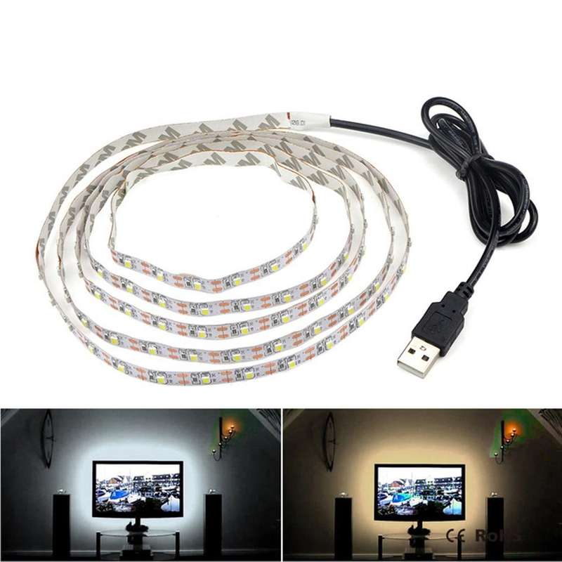 USB Power SMD 3528 Epoxy LED Strip Light Christmas Desk Decor Lamp for TV Background Lighting, Le...