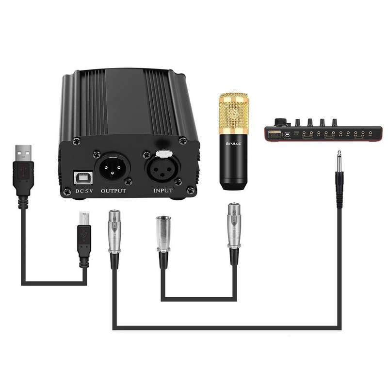 PULUZ Phantom Power OTG Lossless Live Sound Card Recording Sound Mixer, English Version(Black)