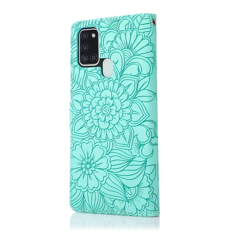 For Samsung Galaxy A21s Skin Feel Embossed Sunflower Horizontal Flip Leather Case with Holder & C...