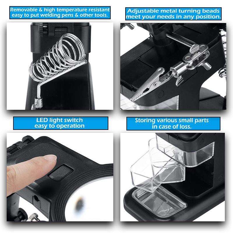 Desktop Multifunctional Chip Welding Repair Inspection Magnifying Glass with LED Light(White)