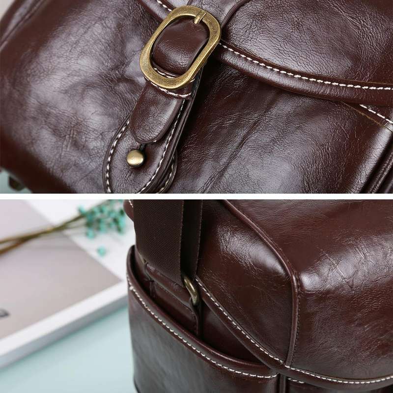Portable Digital Camera Shoulder Bag Soft PU Leather Bag with Strap, Size: 21cm x 15cm x 20cm (Co...