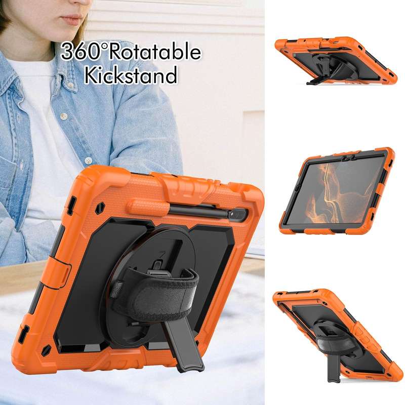 For Samsung Galaxy Tab S8 11 inch SM-X700 Silicone + PC Tablet Case with Shoulder Strap(Orange+Bl...