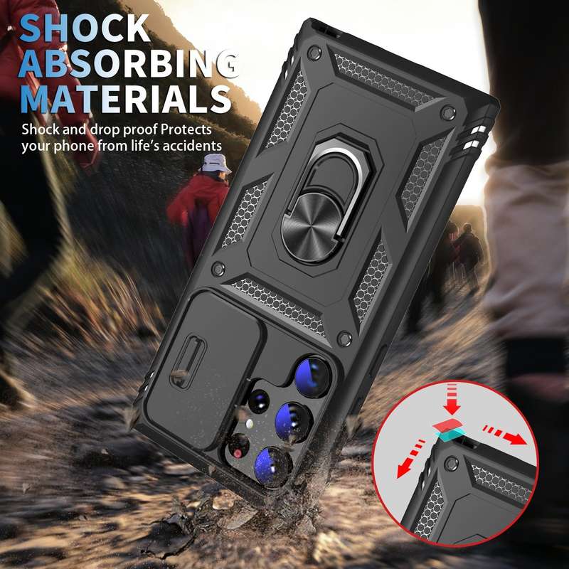 For Samsung Galaxy S24 Ultra 5G Sliding Camshield TPU + PC Phone Case with Holder(Black)