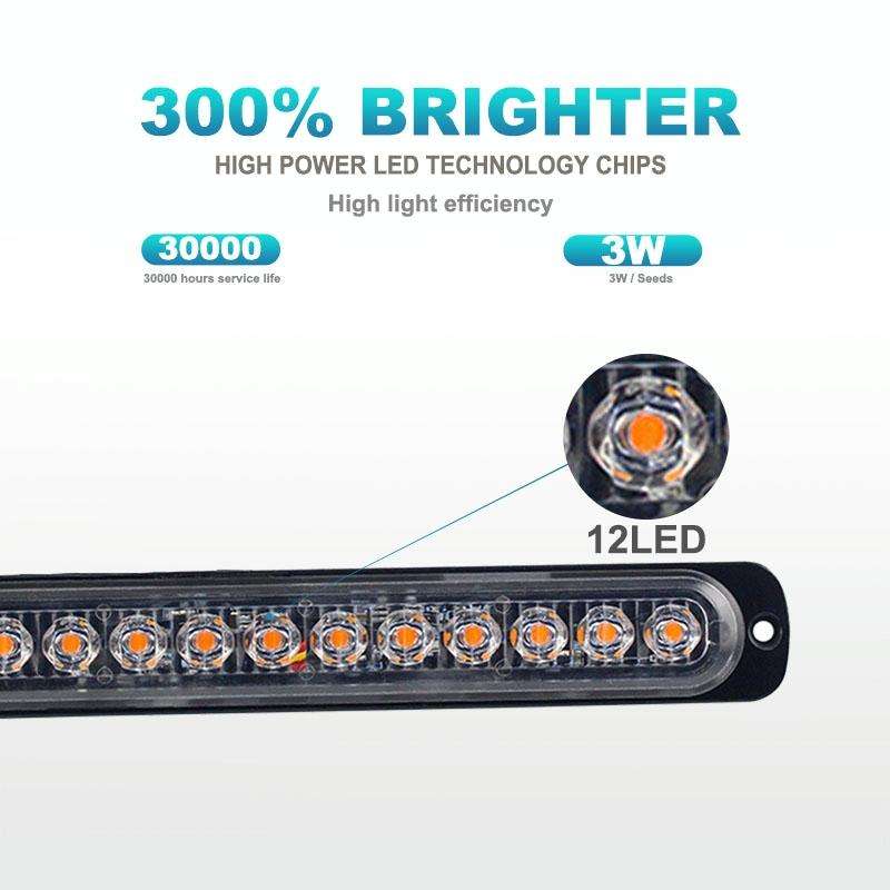 DC12V-24V / 36W Car Truck Emergency Strobe Flash Warning Light 12LEDs Long Ultra-thin Side Lights...