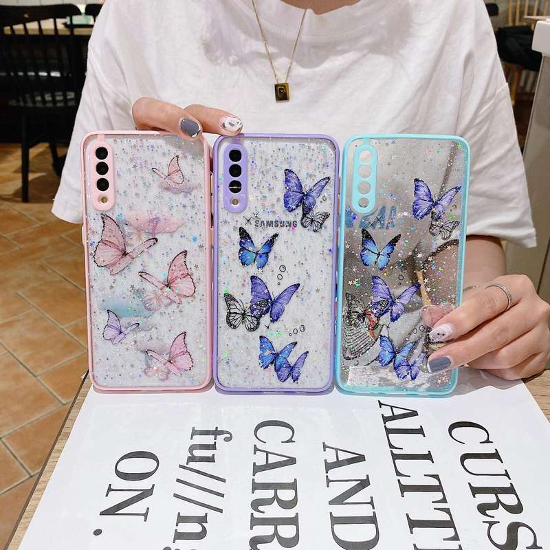 For Samsung Galaxy A53 5G Color Butterfly Glitter Epoxy TPU Phone Case(Pink)