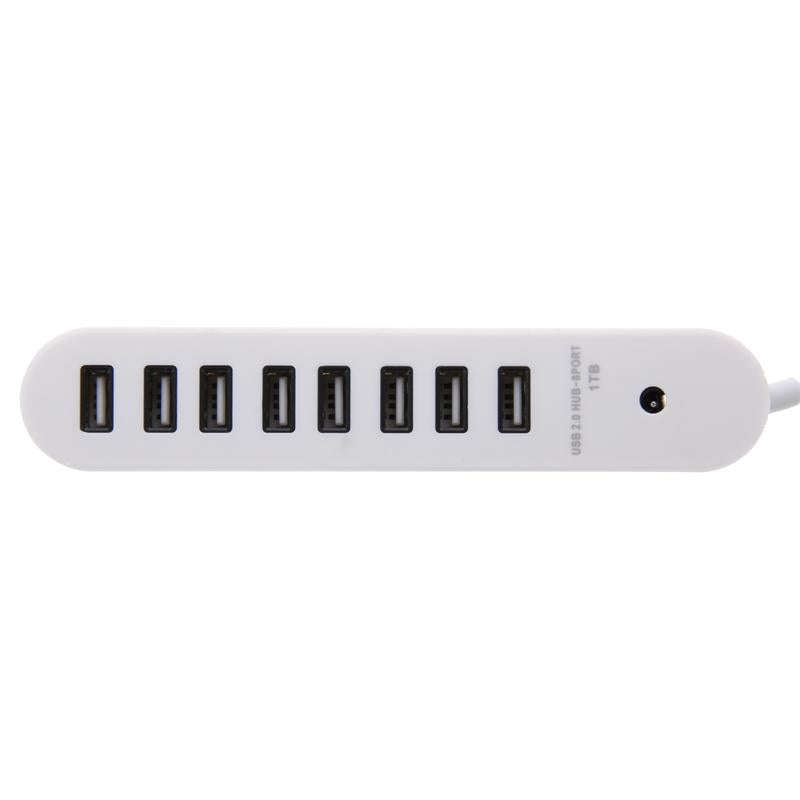 8 Ports USB 2.0 Portable Oval Hub, Length: 50cm(White)