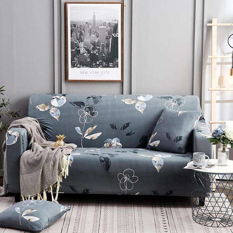 Double Seat Four Seasons Printing Full Coverage Elastic Non-slip Sofa Cover(Snow)
