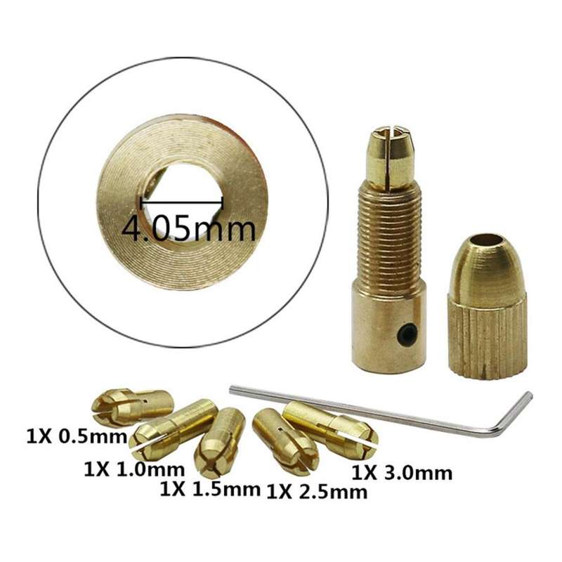 7 PCS/Set Brass 0.5-3mm Small Electric Drill Bit Collet Micro Twist 4.05mm Drill Chuck Set with W...