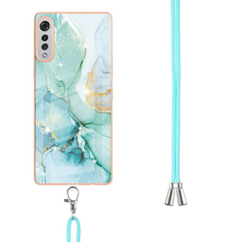 For LG Velvet 4G / 5G / G9 Electroplating Marble Pattern IMD TPU Shockproof Case with Neck Lanyar...
