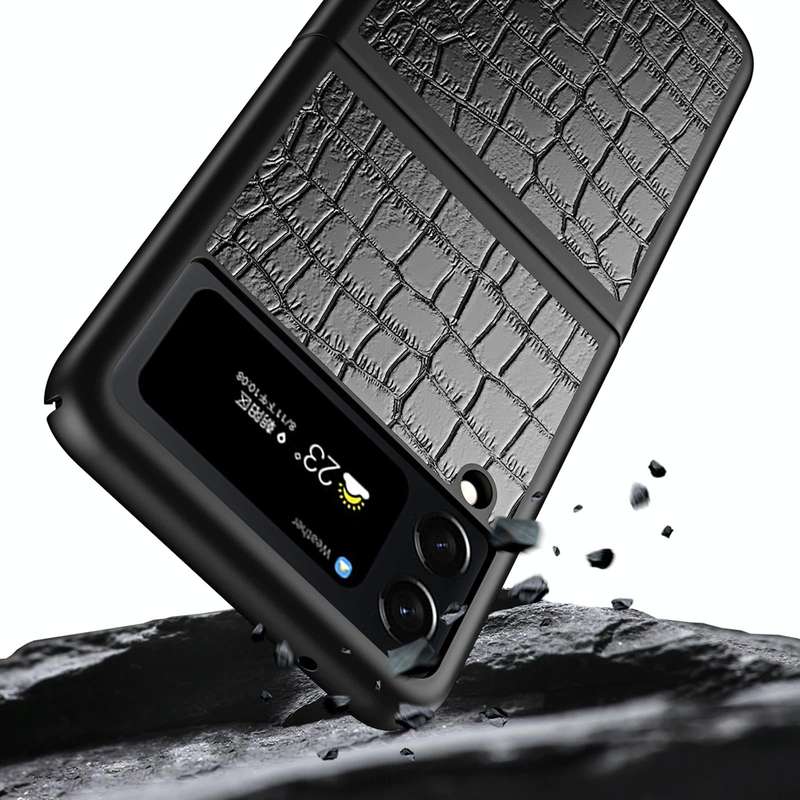For Samsung Galaxy Z Flip4 Crocodile Texture Leather Folding Protective Phone Case(Black)