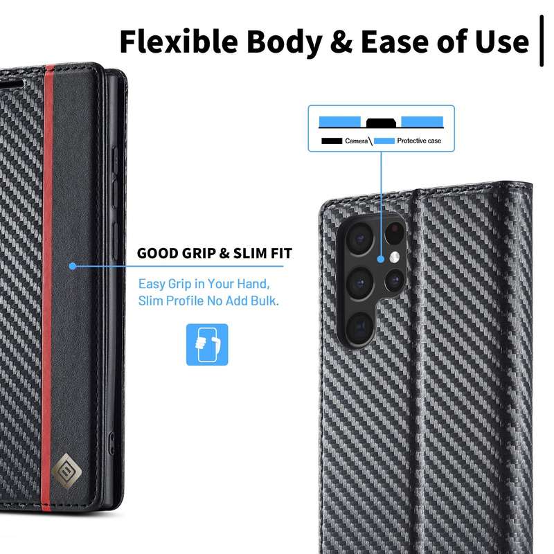 For Samsung Galaxy S22 Ultra 5G LC.IMEEKE Carbon Fiber Horizontal Flip Leather Phone Case(Vertica...