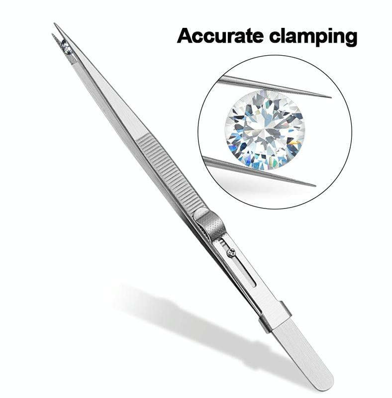 Diamond Jewellery Tweezers With Slotted Stainless Steel Tweezers ,Spec: Straight