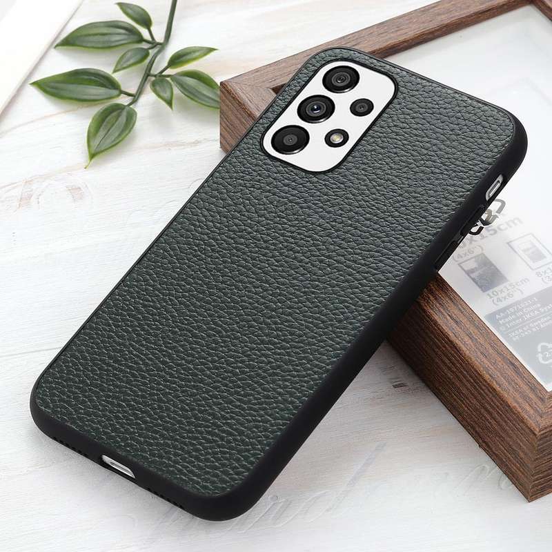 For Samsung Galaxy A73 5G Accurate Hole Litchi Texture Genuine Leather Phone Case(Green)
