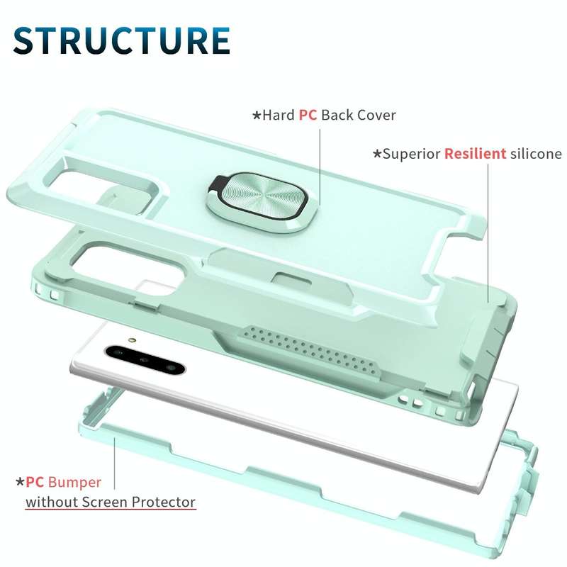 For Samsung Galaxy Note10 3 in 1 PC + TPU Phone Case with Ring Holder(Mint Green)