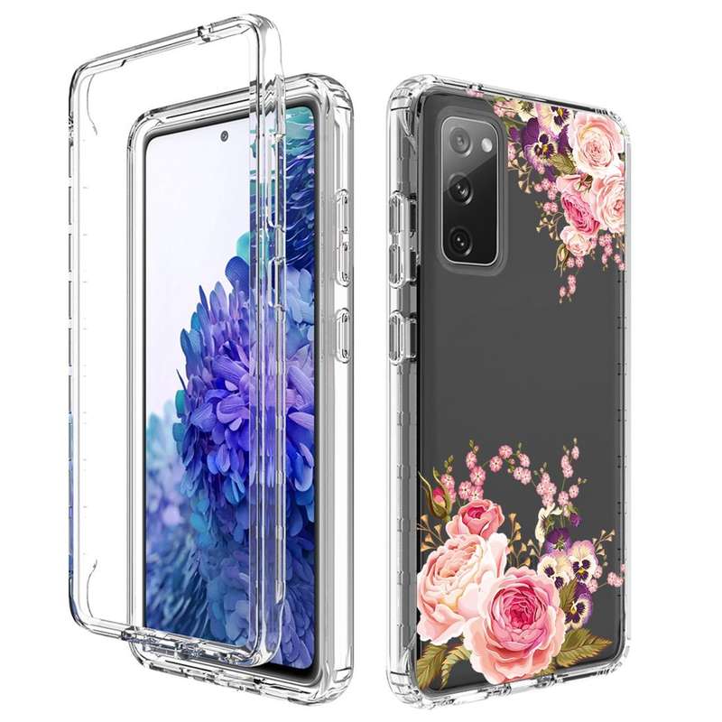 For Samsung Galaxy S20 FE PC+TPU Transparent Painted Phone Case(Pink Rose)