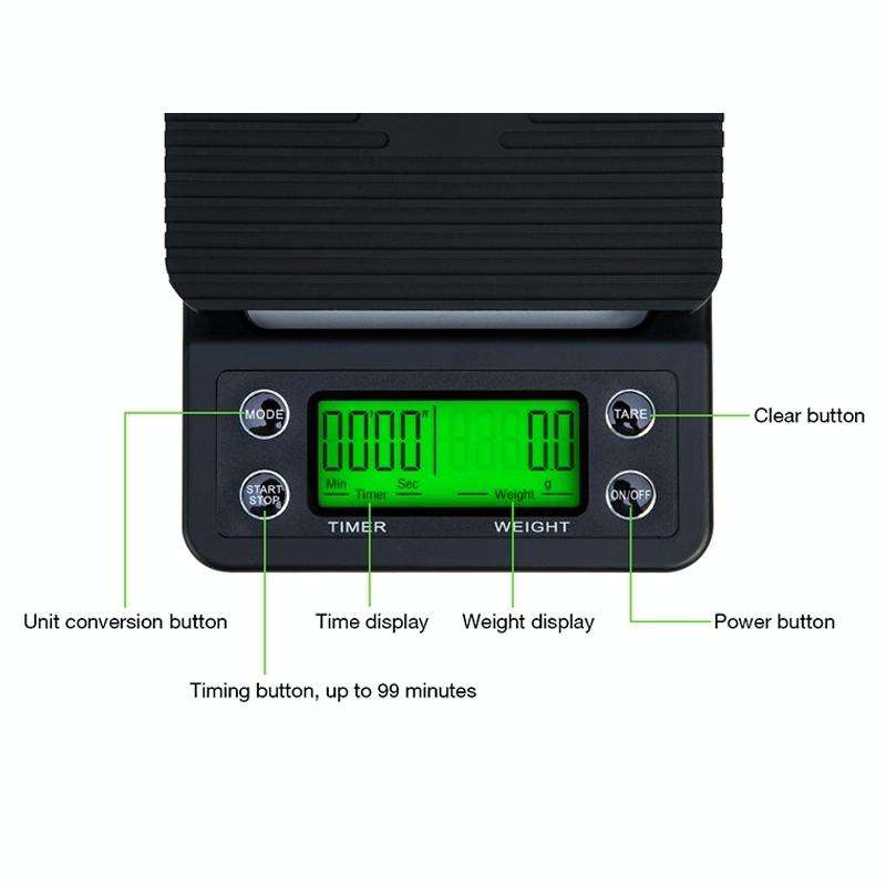 Hand Punch Coffee Scales Timing Electronic Timer Scale Kitchen Scales, Model:3kg/0.1g(Wine Red)