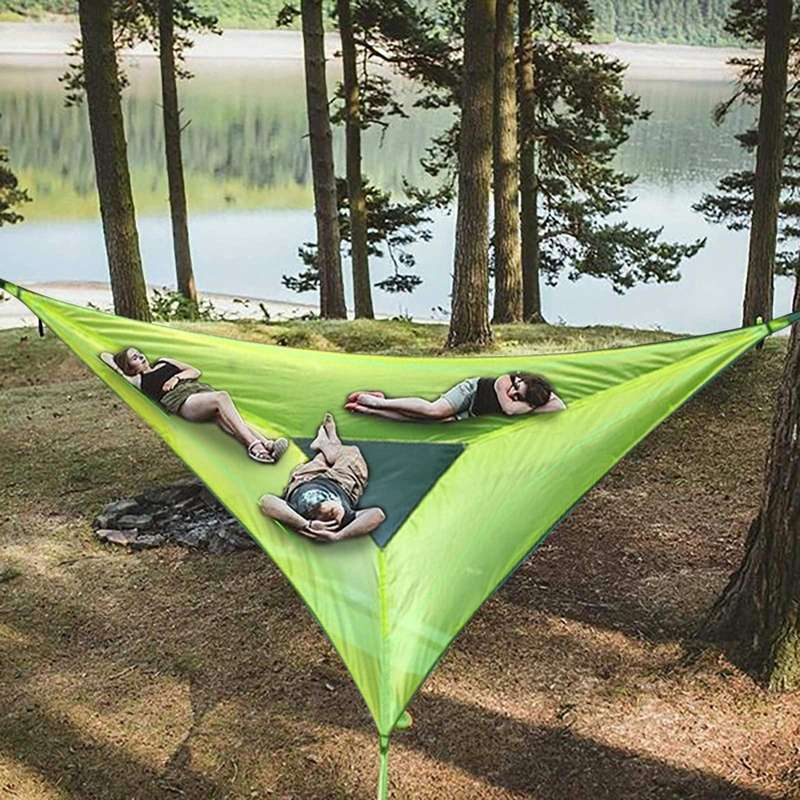 Aerial Multiplayer Triangle Hammock Folding Mesh Hammock Tree Tent,Size: 400x400x400cm Green