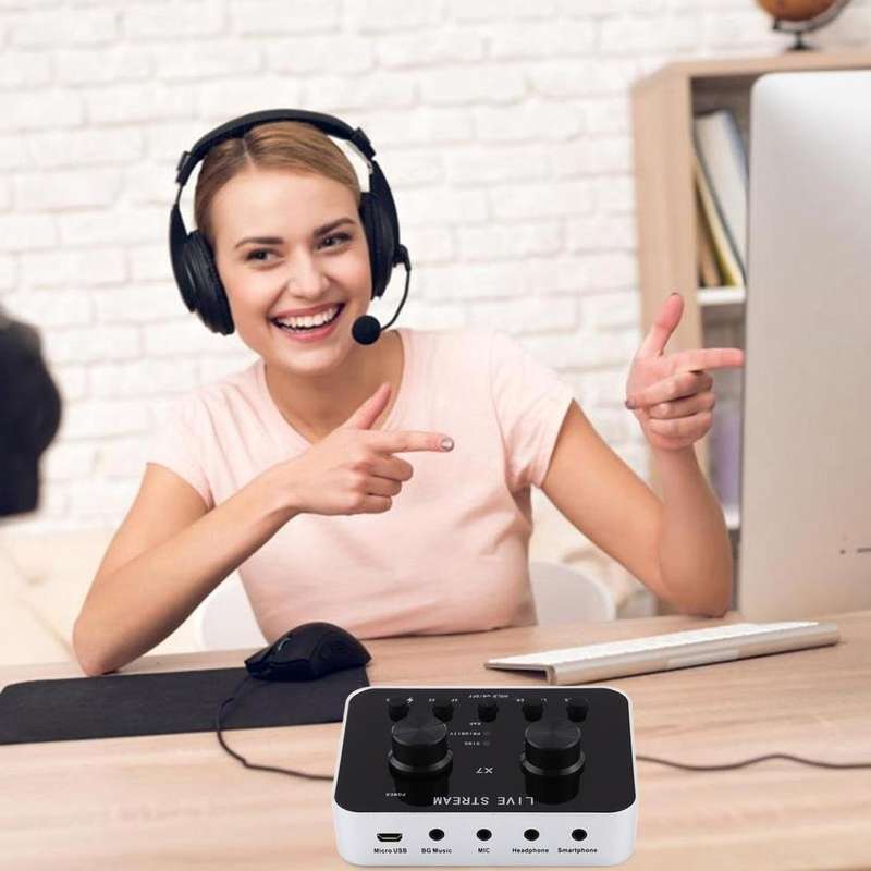 X7 Live Broadcast Audio USB Headset Microphone Webcast Entertainment Streamer Sound Card for Phon...