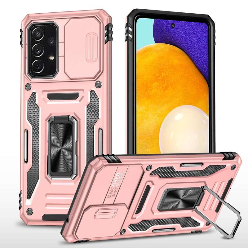 For Samsung Galaxy A52 5G/4G Armor PC + TPU Camera Shield Phone Case(Rose Gold)