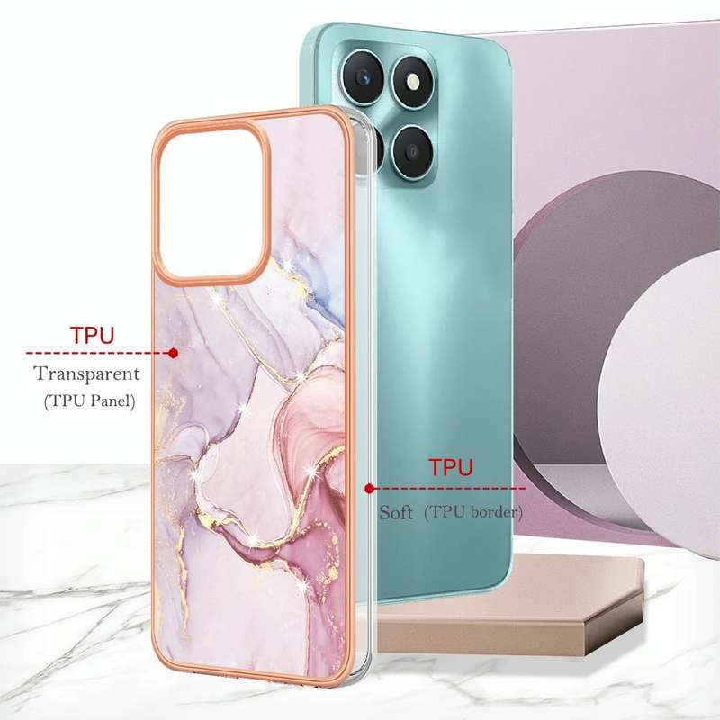 For Honor X6a Electroplating Marble Dual-side IMD Phone Case(Rose Gold 005)