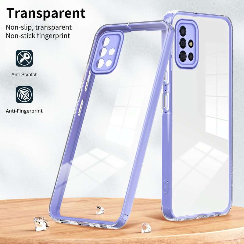 For Samsung Galaxy A51 4G 3 in 1 Clear TPU Color PC Frame Phone Case(Purple)