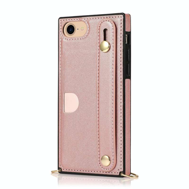 For iPhone 7 / 8 / SE 2020 Wrist Strap PU+TPU Shockproof Protective Case with Crossbody Lanyard &...