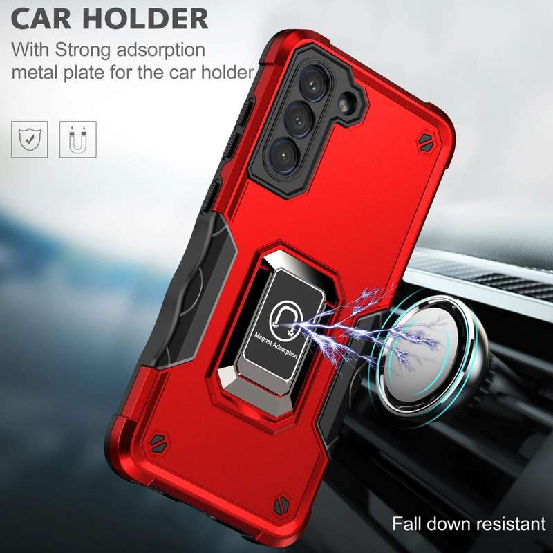 For Samsung Galaxy S21 FE 5G Ring Holder Non-slip Armor Phone Case(Green)