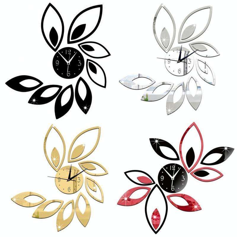 Flower Art Modern Design DIY Removable 3D Crystal Mirror Wall Clock Wall Sticker Living Room Bedr...