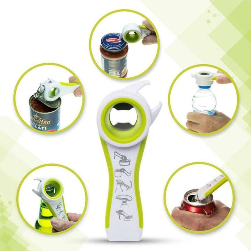5 in 1 Multifunctional Plastic Bottle Opener Beer Opener Kitchen Tool(White&Green)