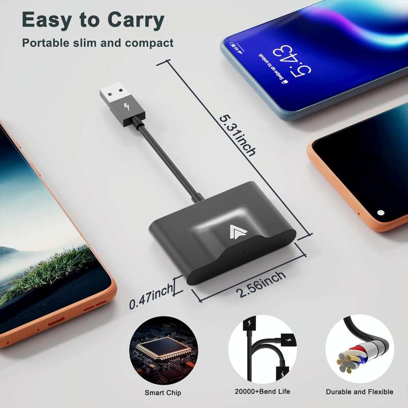 THT-020-3+ USB + USB-C / Type-C Wired to Wireless Carplay Adapter for Android Smartphone(Black)