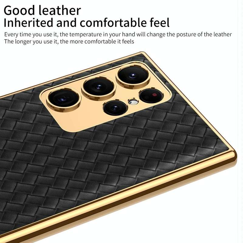 For Samsung Galaxy S23 Ultra 5G GKK Weave Texture Electroplating PU Protective Phone Case(Green)