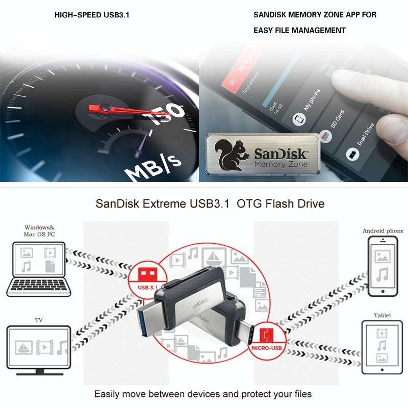 SanDisk SDDDC2 Type-C + USB 3.1 High Speed Mobile Phone OTG U Disk, Capacity: 32GB