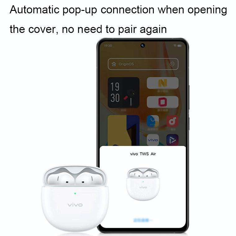 vivo TWS Air Half In-Ear Wireless Dual Microphone AI Call Noise Reduction Bluetooth Earphones(White)