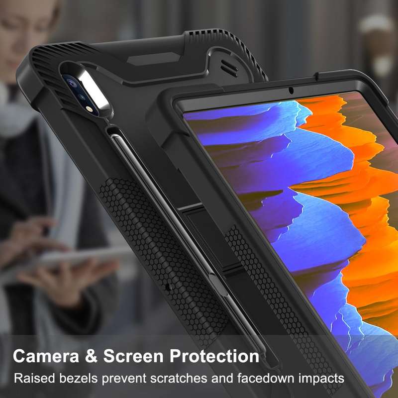 For Samsung Galaxy Tab S8 / Galaxy Tab S7 Silicone + PC Shockproof Protective Case with Holder(Bl...