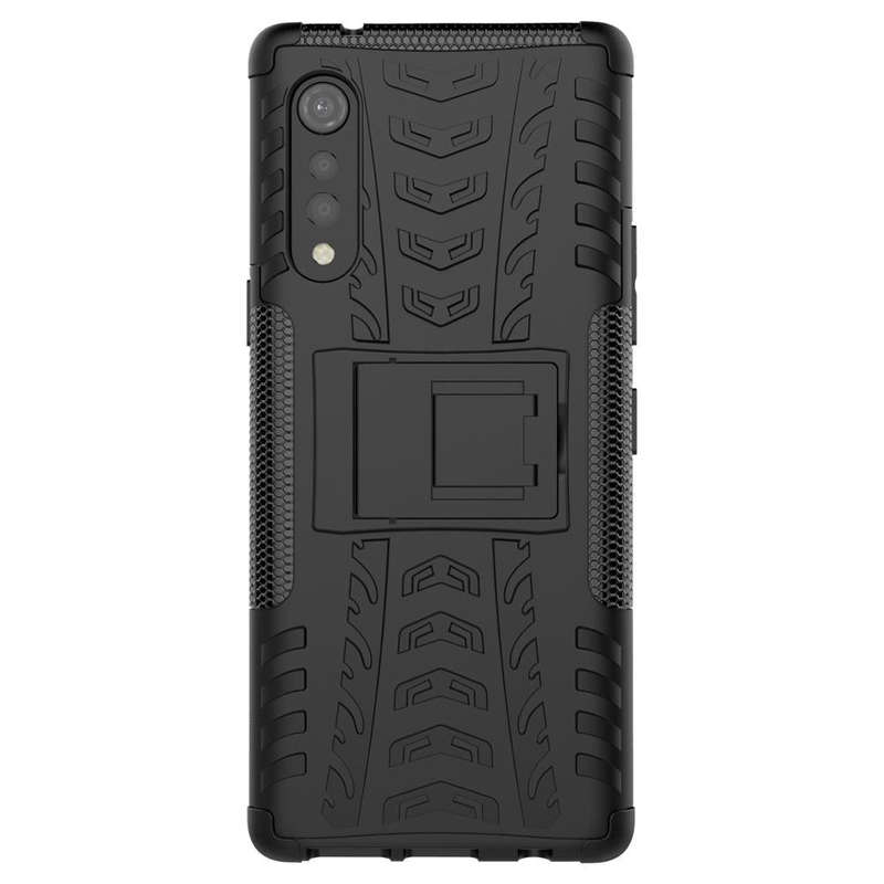 For LG Velvet Tire Texture Shockproof TPU+PC Protective Case with Holder(Black)