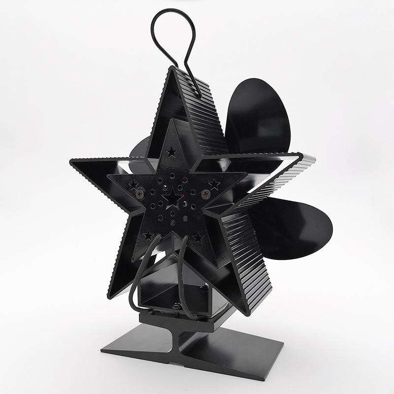 4-Blade Aluminum Heat Powered Fireplace Stove Fan (Black)