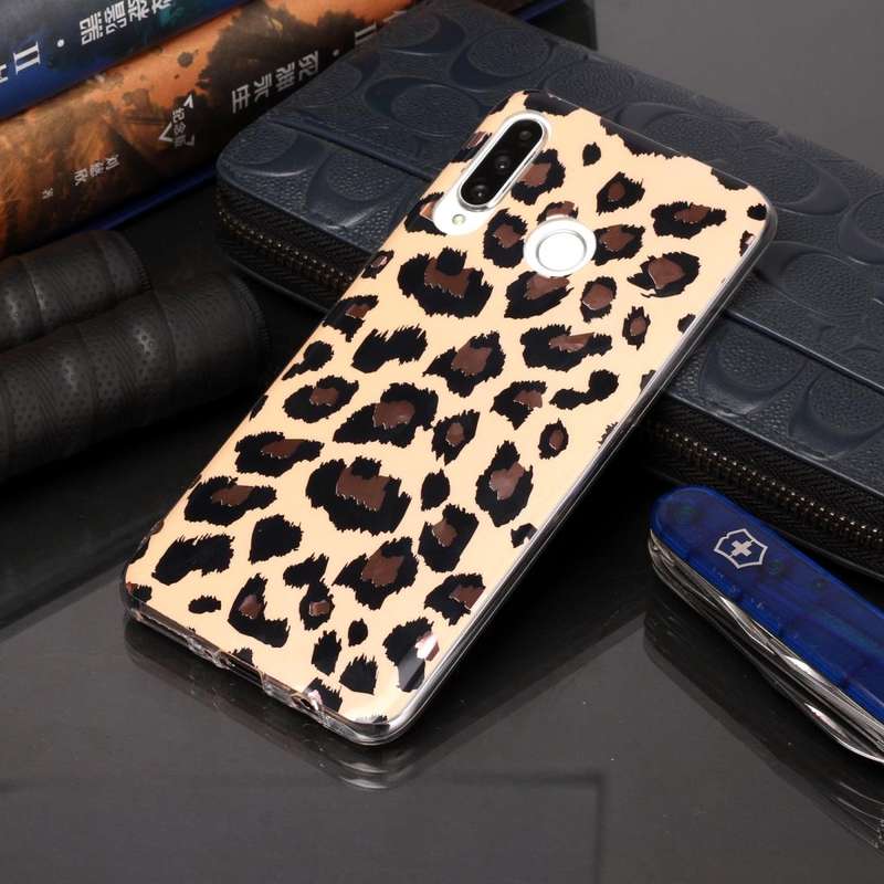 For Huawei P30 lite Plating Marble Pattern Soft TPU Protective Case(Leopard)