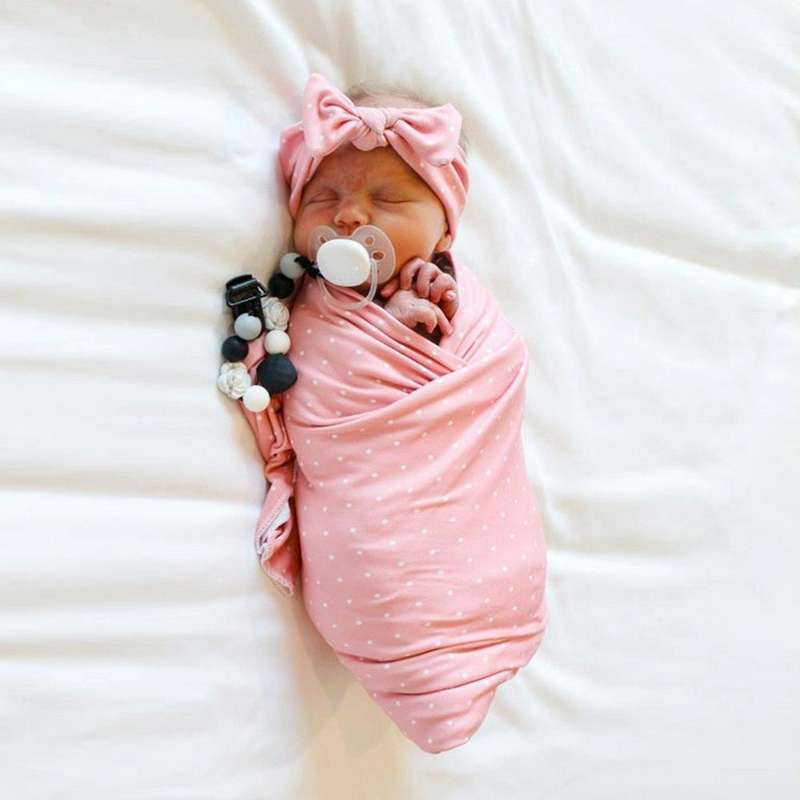 Newborn Baby Dot Pattern Swaddling Scarf Headband(Blue)