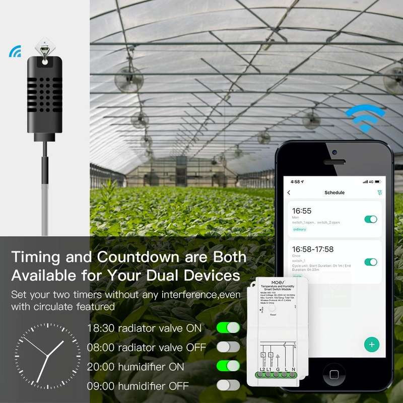WiFi Switch Module+Temperature Probe Tuya Dual-way Temperature and Humidity Switch Timer Smart Sw...