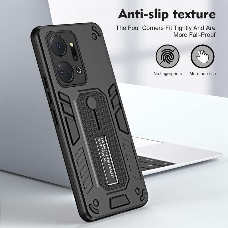 For Honor X7a 2023 Variety Brave Armor Finger Loop Holder Phone Case(Black)