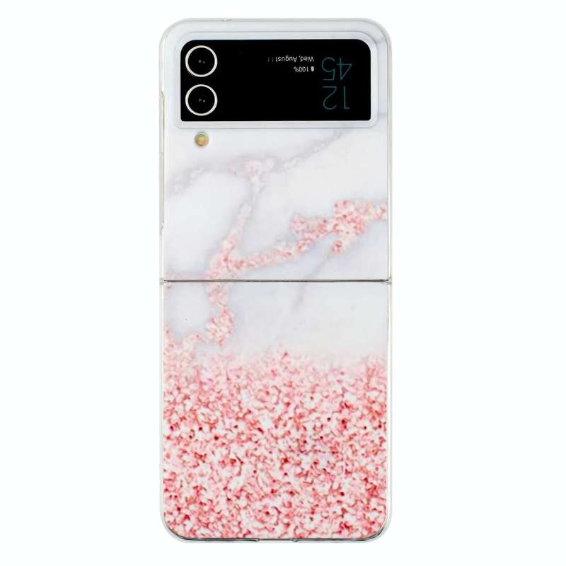 For Samsung Galaxy Z Flip 3 5G Foldable Colored Drawing PC Phone Case(Pink White Marble)
