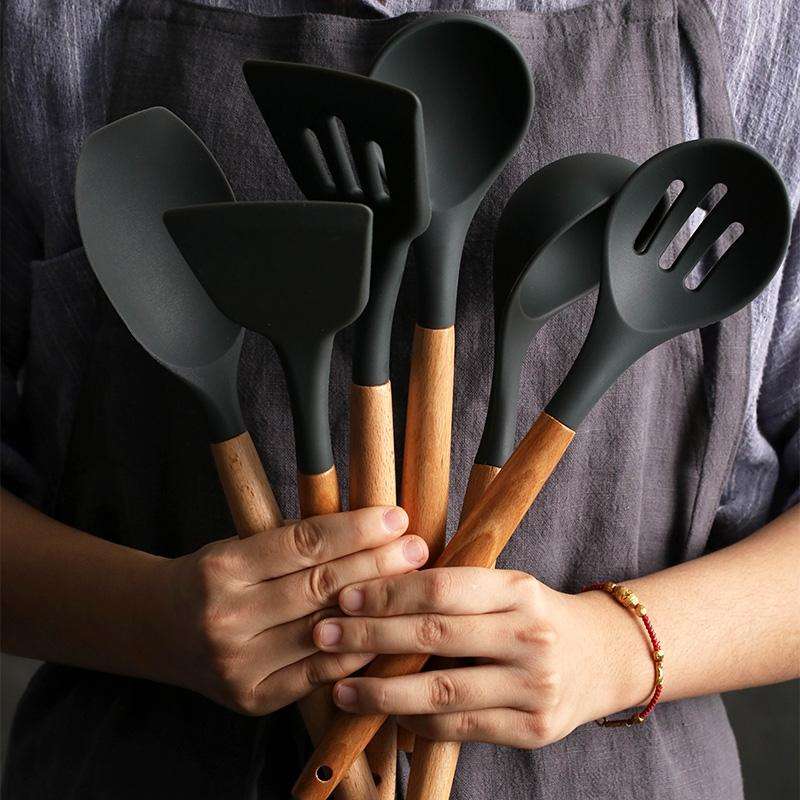 Silicone Wood Handle Spatula Heat-resistant Soup Spoon Non-stick Special Cooking Shovel Kitchen T...