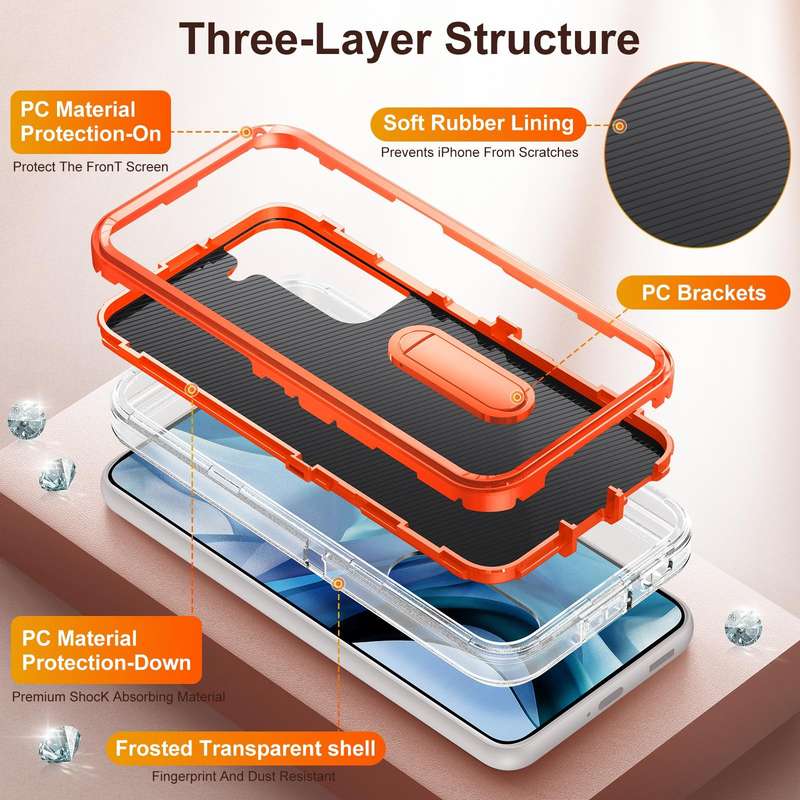 For Samsung Galaxy S23 5G 3 in 1 Rugged Holder Phone Case(Transparent)