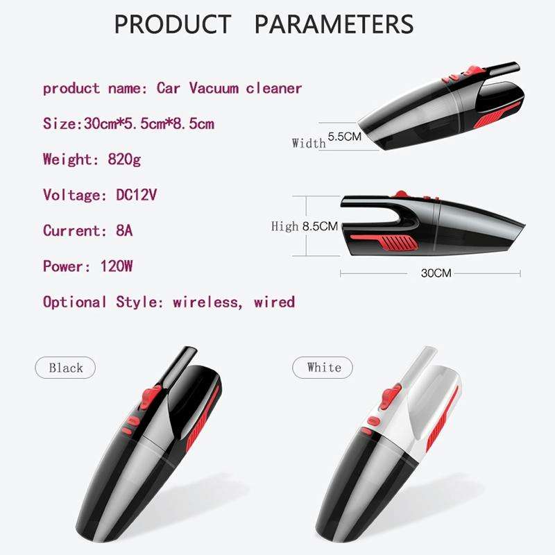 Car Wired Portable 120W Handheld Powerful Vacuum Cleaner with LED Light Cable Length: 5m(White)