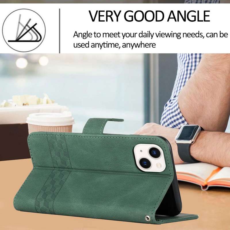 For iPhone 14 Cubic Skin Feel Flip Leather Phone Case(Green)