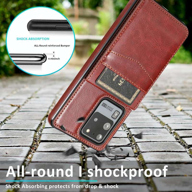 For Samsung Galaxy S20 Ultra Solid Color PC + TPU Protective Case with Holder & Card Slots(Brown)