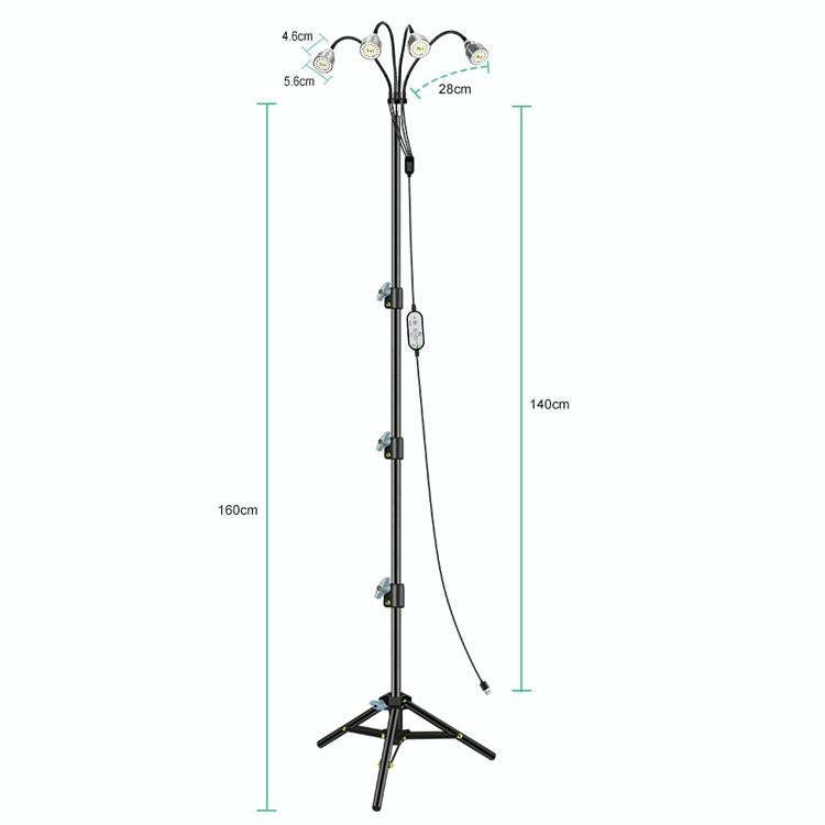 LED Plant Lamp With 1.6m Stand USB Remote Control Dimming Grow Light, Style: Four Head(Full Spect...