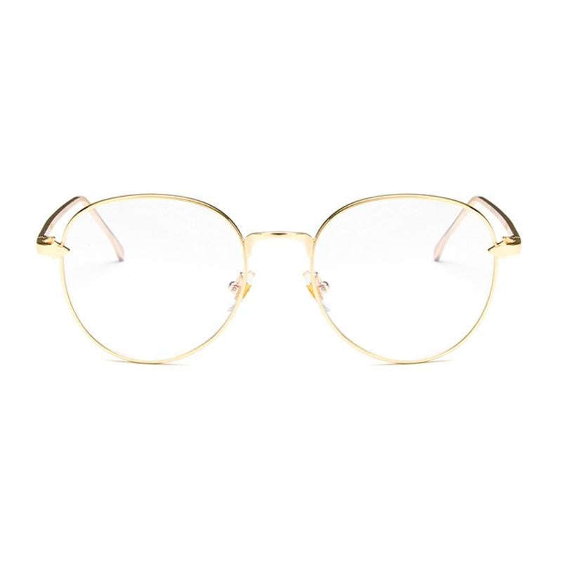 Retro Simple Round Frame Plain Glass Spectacles(Gold)