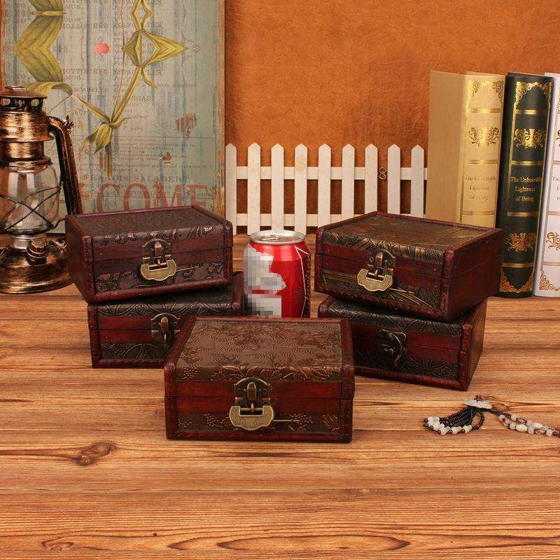Wooden Vintage Jewelry Box Sorage And Shooting Props, Size: 14.5x11.5x6.5cm(D Copper)