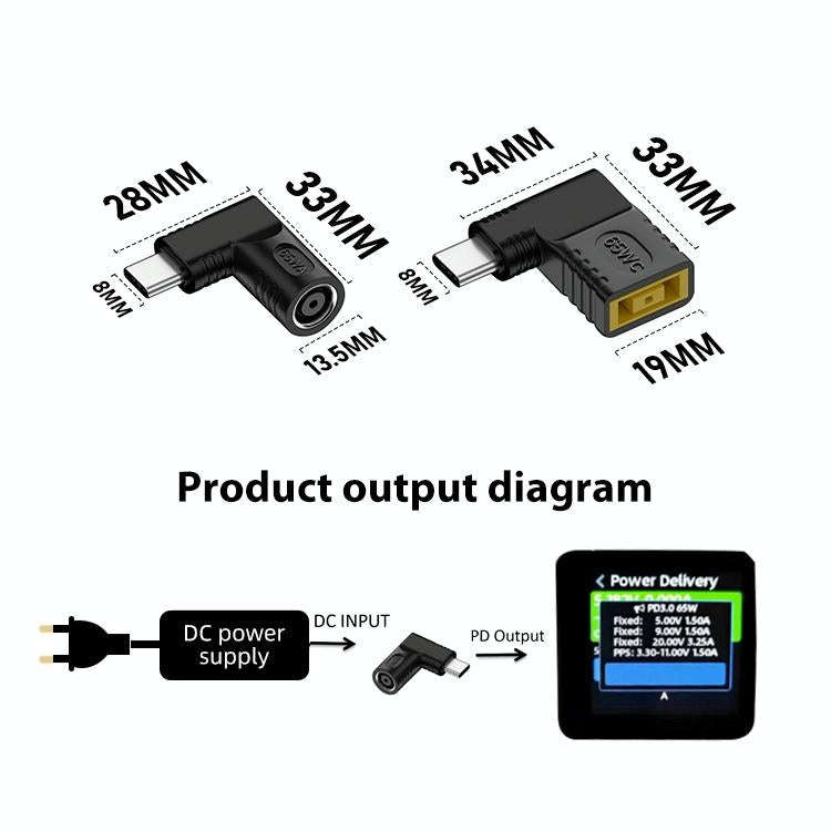 For Lenovo Square Port 65W DC Input to USB-C / Type-C PD Power Adapter
